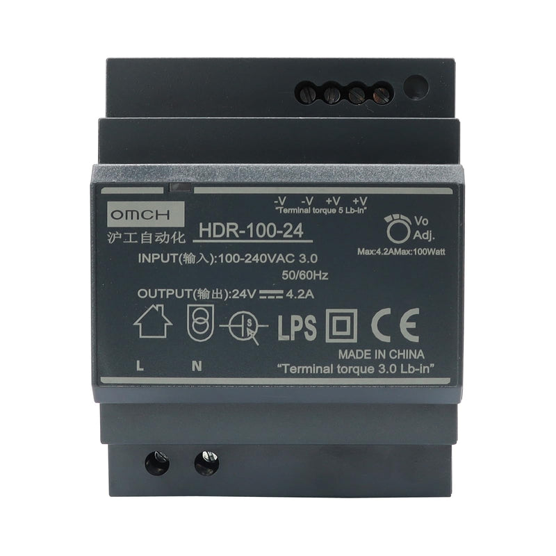 HDR-100-24 DIN Rail Switching Power Supply 24V 4.2A 100W | Designed for space-limited electrical cabinets, helping simplify installation while maximizing available panel capacity. HDR