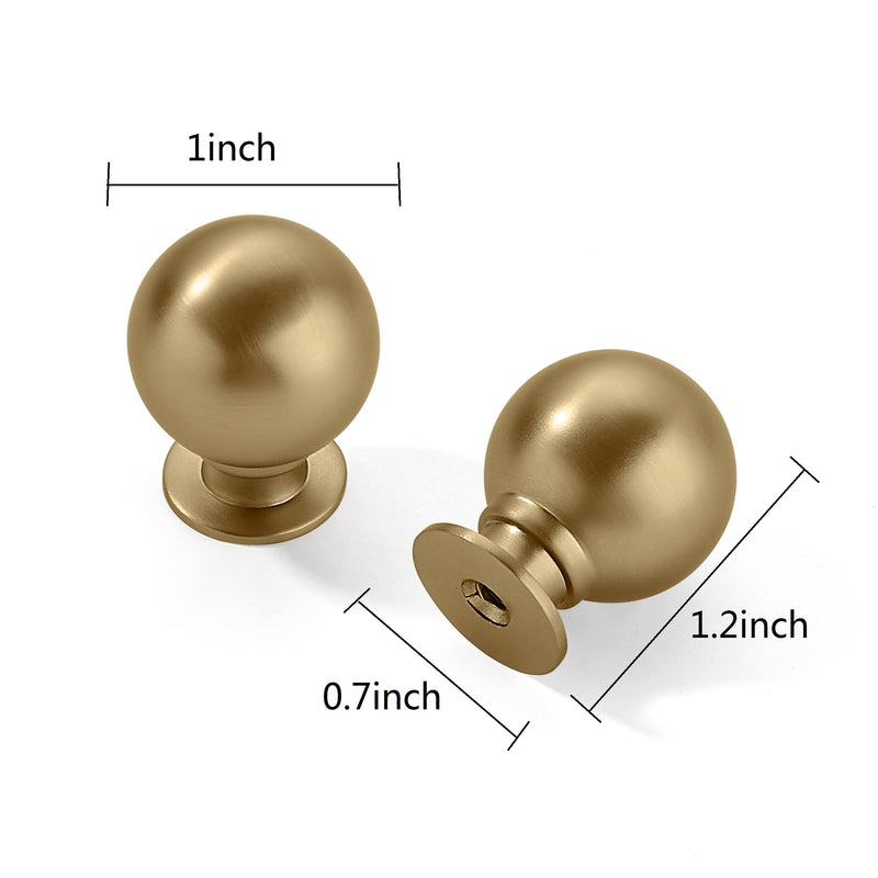 10 Pack 1 Inch Vintage Ball Brushed Brass Cabinet Knobs Kitchen Cabinet Hardware Brushed Gold Drawer Knobs Pulls for Drawers. Knob Quantity:10 Brushed Gold/Brass