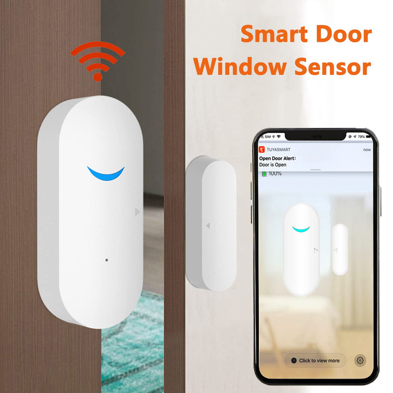 Smart Door Sensor Alarm Wireless, WiFi Door Window Detector with 8 Batteries, Smart Linkage Window Door Contact Sensor for Home Security Compatible with Alexa/Google Assistant, No Hub Required, 4 Pack