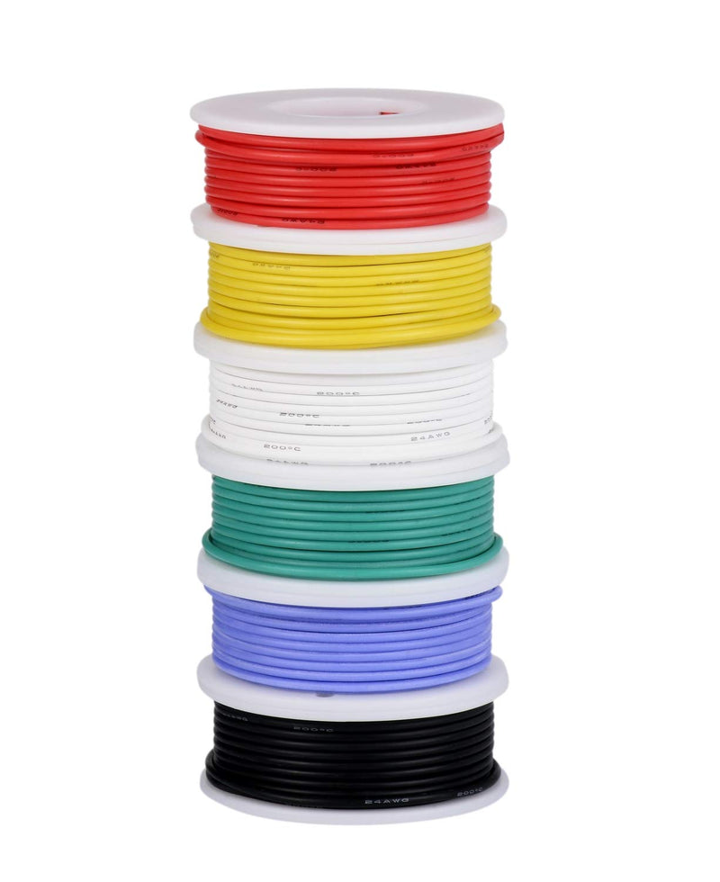 20awg Wire Flexible Stranded Wire,20 Gauge Wire Tinned Copper Silicone Rubber Insulated (6 Different Colored 23ft / 7m Each) 20awg Silicone Wire 20 awg 6 colors each 23ft