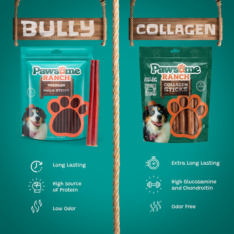 Collagen Sticks for Dogs 6" - 10 Count - Long Lasting Dog Chews, Rawhide Alternative, Single Ingredient, Bully Stick Alternative, Dental Support Treats for Small, Medium & Large Dogs