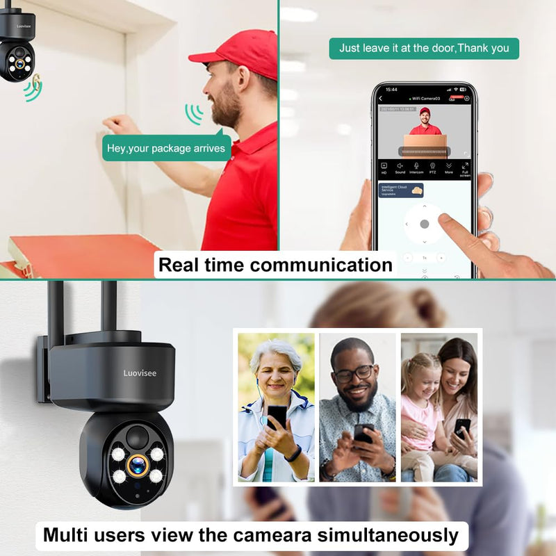 2K Solar Security Camera Wireless Outdoor,WiFi Cameras for Home Security Battery-Powered,Compatible with Alexa,360°PTZ Full Color Night Vision,PLR Alarm,2-Way Audio,Cloud/SD Storage 1PACK