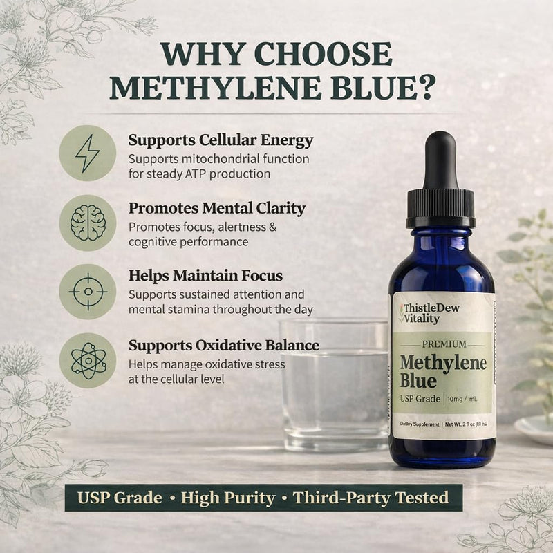 Methylene Blue | 1% USP-Pharmaceutical Grade (10mg/mL) | High Purity Liquid 2 fl oz (60 Servings) | Supports Cellular Energy, Focus, Cognitive Function & Mitochondria