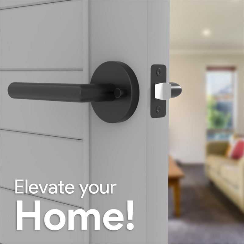 Mega Handles Ronn Privacy Lever & Lock Door Handle Set for Hallway, Closet and Bathroom, Keyless Lock, Heavy Duty Door Levers, Fits All Standard Door Sizes, Screws Included - Matte Black (1 Pack) 1 Pack