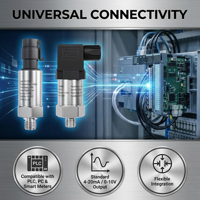 Pressure Transmitter Sensor 0-3000 PSI,Industrial Pressure Transducer,1/4 NPT Thread Stainless Steel Gauge Pressure Sensor for Oil Fuel,Water,Air DIN connector