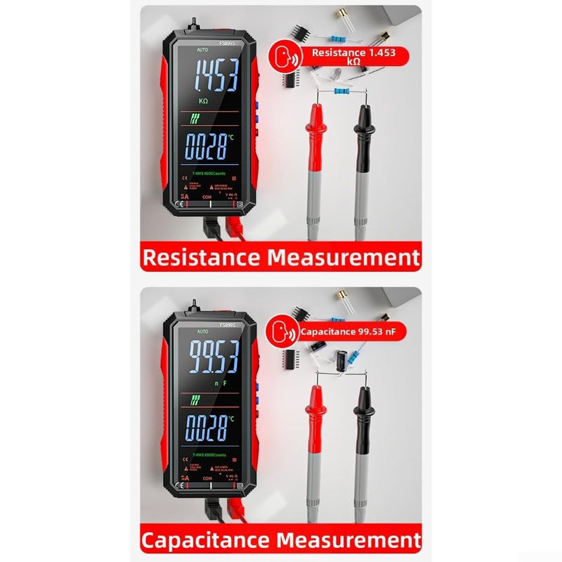 FS899S Digital Multimeter Tester, USB Rechargeable Smart Auto Ranging Multimeter, Measure AC/DC Current/Voltage, Capacity, Continuity, Resistance, Frequency, Non-Contact Voltage (NCV)(FS899S+Bag) FS899S+bag