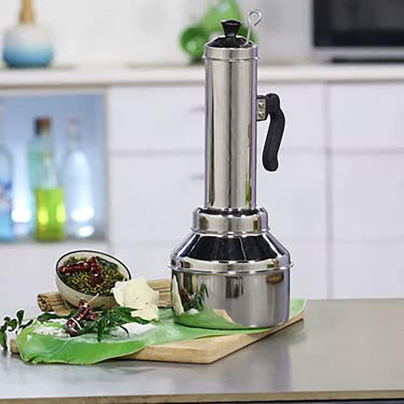 Stainless Steel Puttu Maker/Puttu Kudam with Steamer Plate,Steel Stick and Lid- 1 Unit - Long - 7 Inch