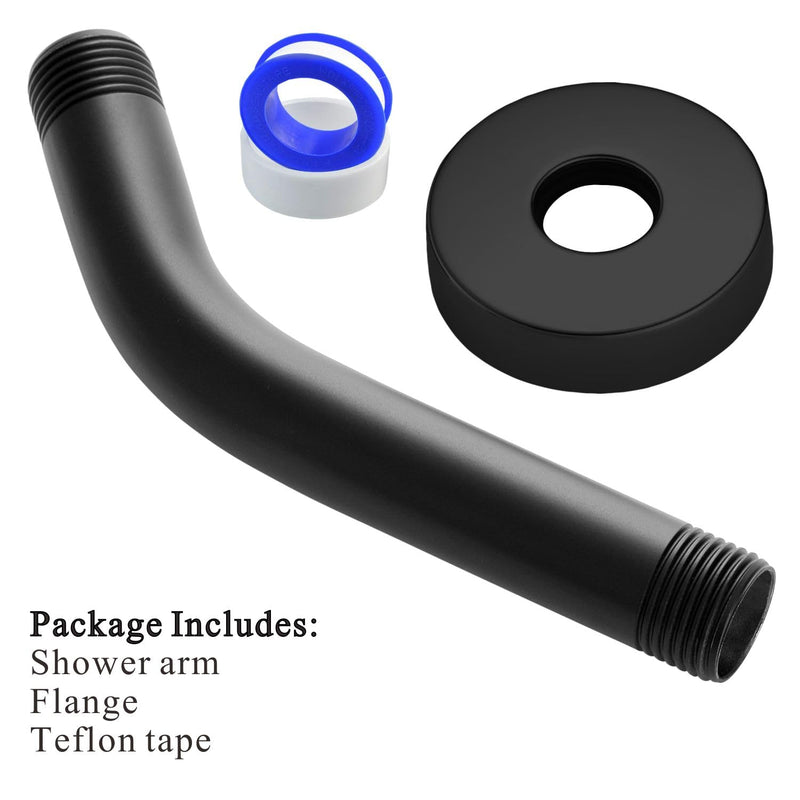 Voolan Shower Arm with Flange and Teflon Tape, Extension Shower Head Arm for Bathroom Fixed Shower Head, Solid Stainless Steel, Wall Mounted (6 Inch,Black) Black 6 Inch