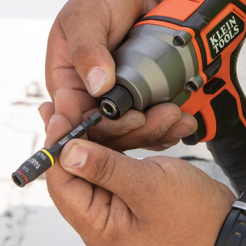 Klein Tools 32766 Impact Driver, 3-in-1 SAE Impact Socket and Bit Holder, Flip Socket with 1/4-Inch and 5/16-Inch Hex Drivers, 3-Inch Length