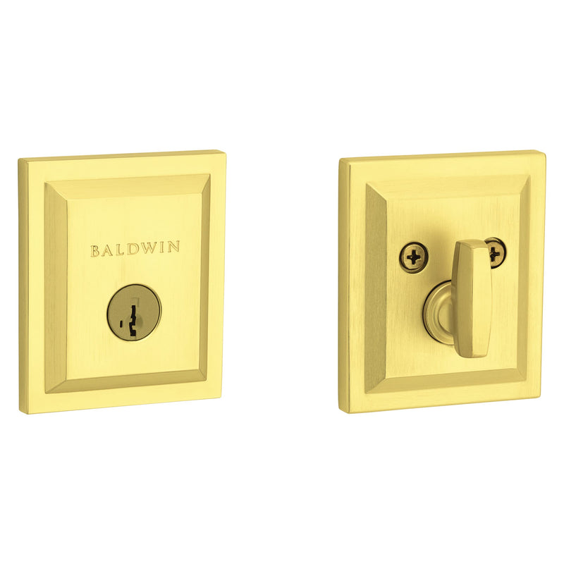 Baldwin Spyglass, Single Cylinder Front Door Deadbolt Featuring SmartKey Re-key Technology and Microban Protection, in Satin Brass