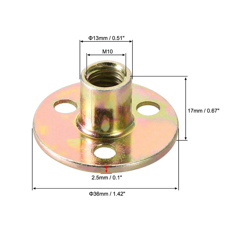 uxcell M10 Brad Hole Tee Nut Carbon Steel T-Nuts Furniture Hardware Flange Insert Female Thread with Screws 10pcs