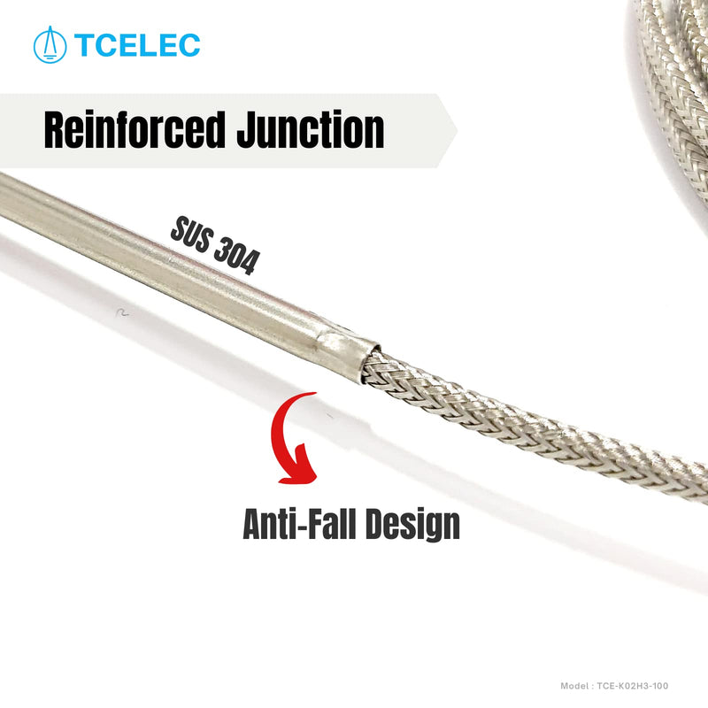 TCE-K02H3-100 K Type Thermocouple Metal Probe for Furnace K-Type Input Instrument Thermocouple Sensor Temperature Available from 77°F to 1112°F