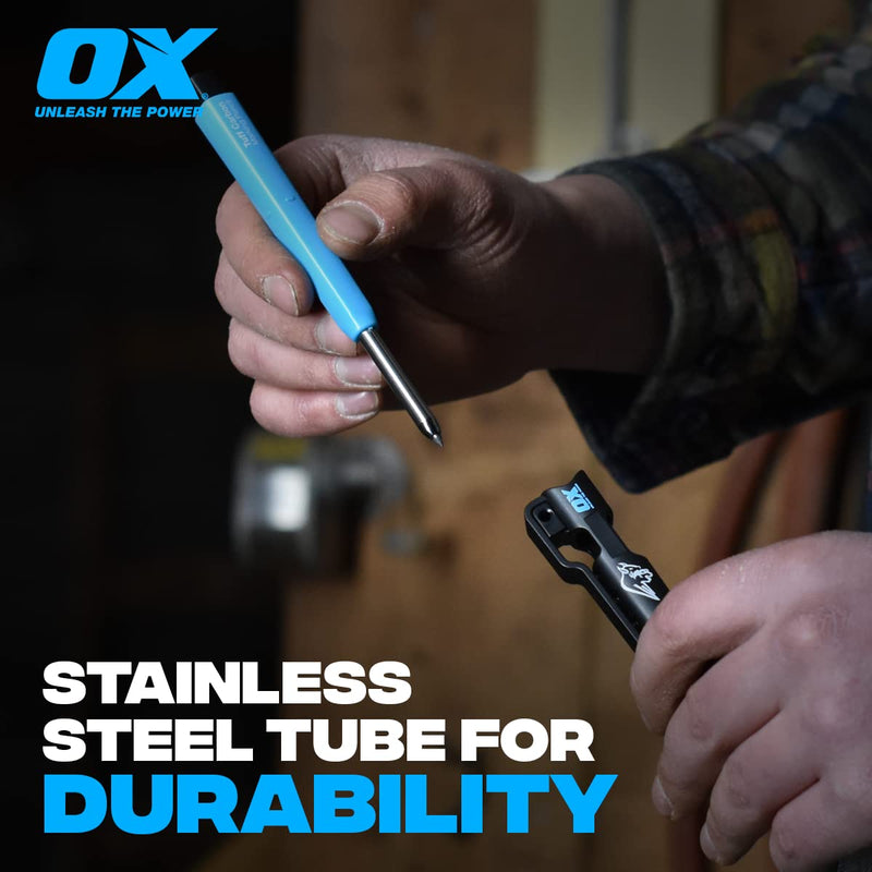 OX Tools Carpenter Pencils Pro Tuff Carbon Marking Pencil Mechanical Construction Pencil With 4 Leads & Pencil Holder & Sharpener Belt Clip Construction Pencil Carpenter Pencil OX-P503210 Pencil – Value Pack