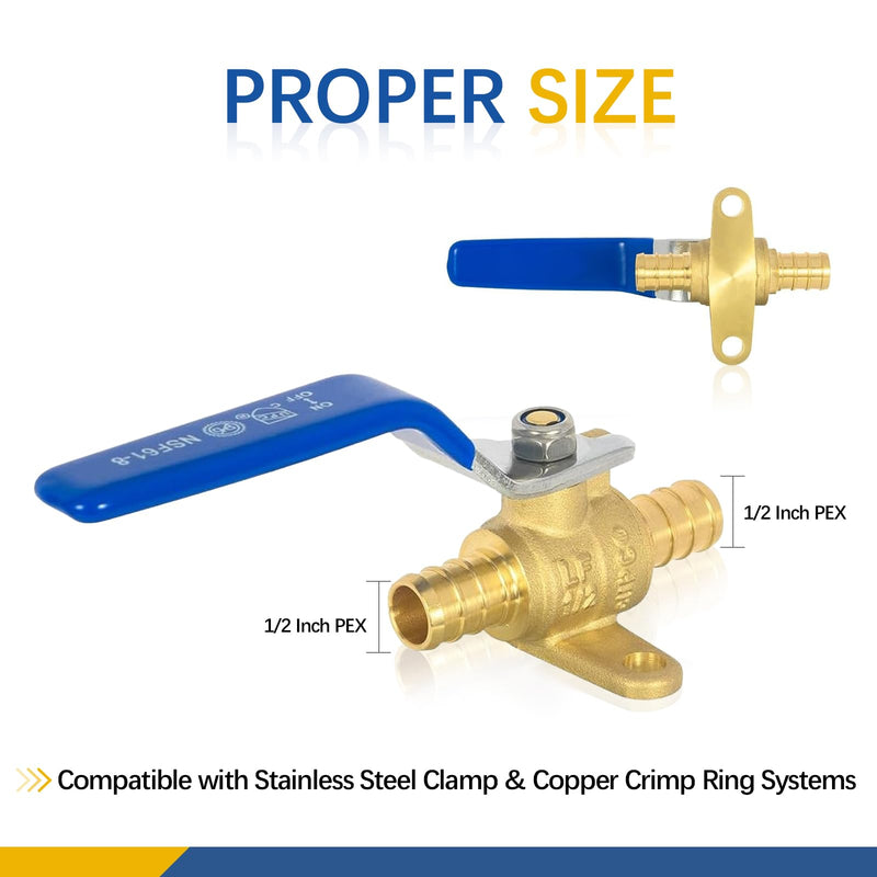 10PACK GUOFIS 1/2"PEX Crimp Shut off Ball Valve with Drop Ear(VALVE274-10) 10 Blue Handle