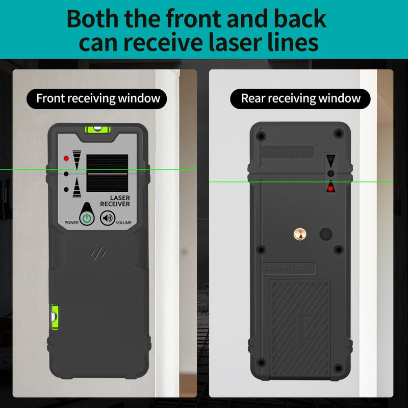 Takamine Laser Level Receiver, Working Distance Up to 147 ft, Red & Green Pulse Beam Line Laser Detector, Dual-Sided Smart LED Indicator with Level Bubble, Adjustable Speaker, Includes Clamp