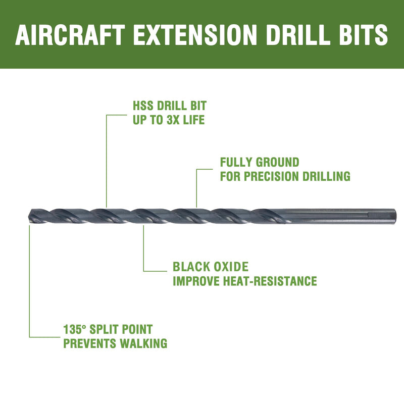 1/4 x 18 Inch Long Drill Bits (2 Pack) High Speed Steel Black Oxide Drilling for Wood and Metal, with 13 Inch Flute 1/4" x 18"