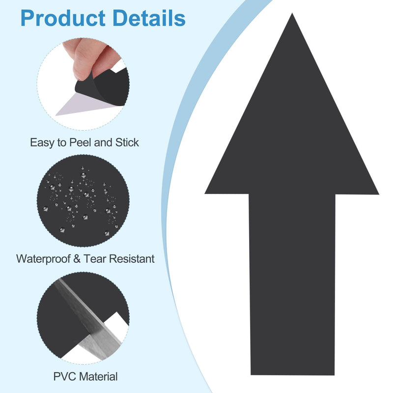 PATIKIL 12" x 6" Arrow Sticker, 12Pcs Removable Waterproof Self Adhesive Floor Stickers Directional Arrow Sign with Shovel for Road Instructions, Black
