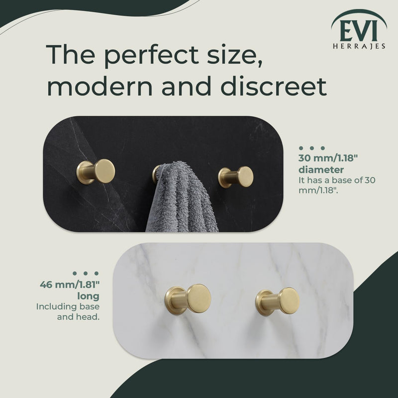 EVI Herrajes Bathroom Hanger | Brass Wall Hanger | Matte Finish | for Hanging Clothes, Coats or Towels | Towel Rail with Invisible Screw | 190CBLMT Matte Satin Brass