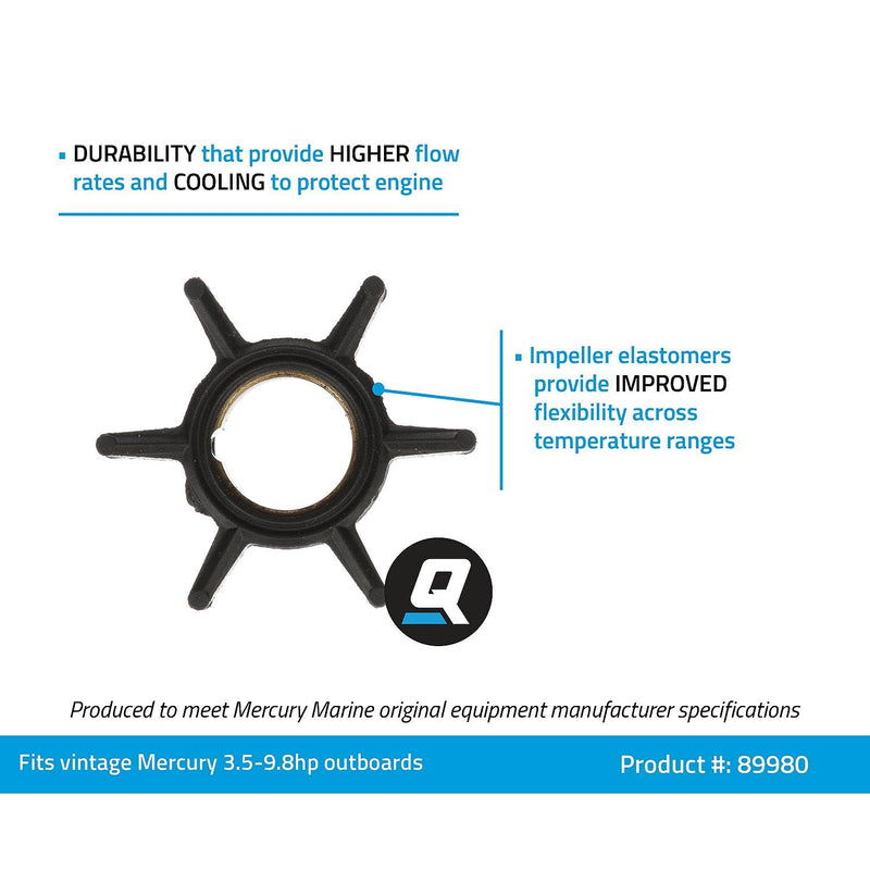 Quicksilver 89980 Water Pump Impeller for Select Vintage Mercury 3.5-9.8hp 2-Stroke Outboards
