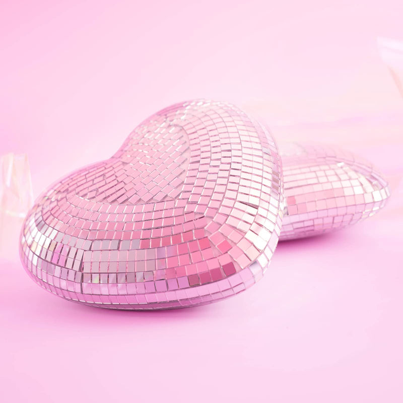 Valentines-Day Gift Heart Shaped Disco-Ball - 2 Pack Mirror Disco Balls for Valentines Day Gift Party Reflective Decor for Table, Desk, Room, Home, Bar, Hanging Disco Decor Retro Silver (6 inch)