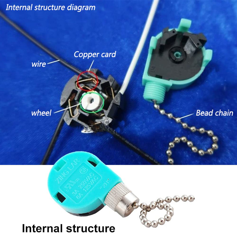 Ceiling Fan Switch 3 Speed 4 Wire Zing Ear ZE-268S6 Pull Chain Cord Switch Replacement for Ceiling Fans,Wall Lamps,Cabinet Light (Nickel Pull Chain) Nickel + Pull Chain - NewNest Australia