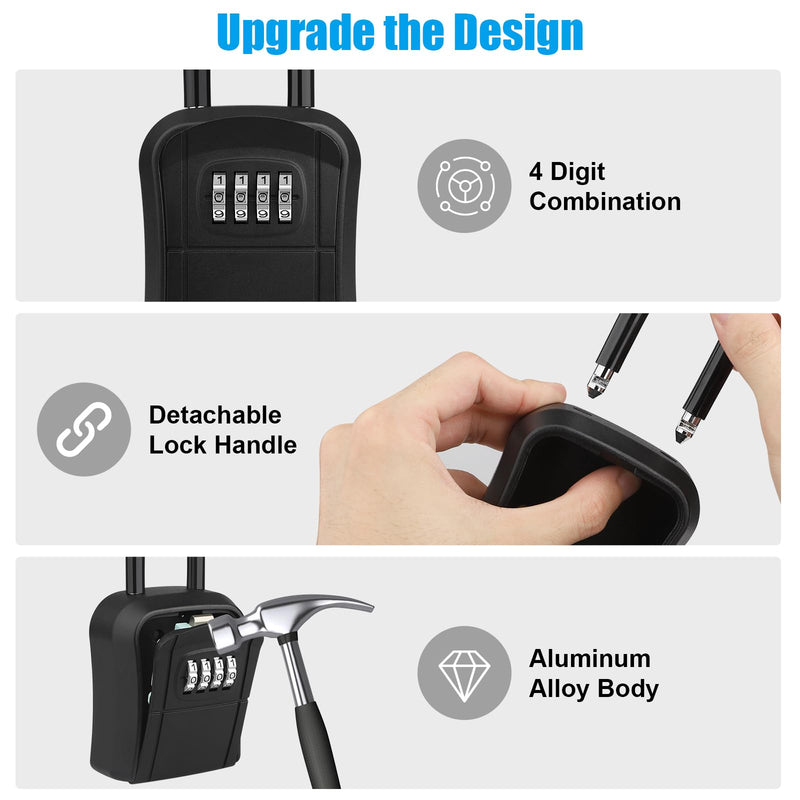 Key Lock Box, [New Version] Diyife Lock Box for House Key, Portable Lockbox for Keys, 4 Digit Combination Key Safe Storage, Waterproof Key Lock Box Wall Mounted for Outdoor Home Garage Office, Black 1 Pack