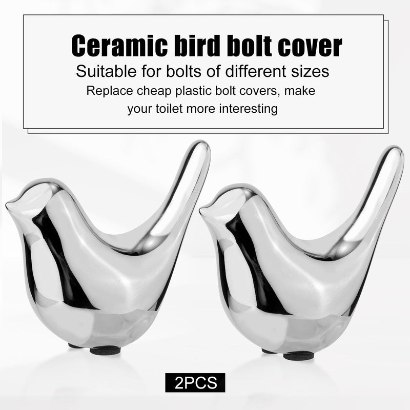 2pcs Toilet Bolt Caps, Bird Shape Ceramic Toilet Bolt Covers Hidden Toilet Screw Cover Caps Decorative Toilet Bolt Caps Animals for Bathroom Toilet Decoration (Silver) Silver