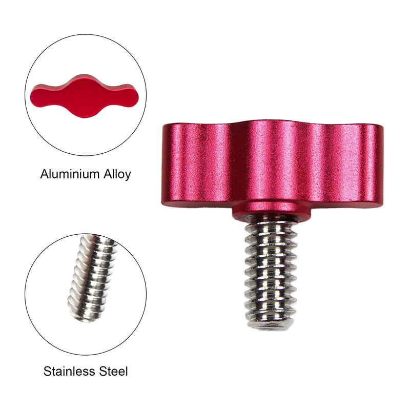 4Pcs 1/4"-20 x 1/2" Thumb Screw, Stainless Steel Standard/Coarse Thread Thumbscrew, Red Aluminum Tee Wing Knob 1/4"-20 x 1/2"