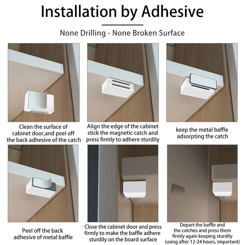 Jiayi Adhesive Magnetic Cabinet Door Catches 4 Pack Cabinet Door Magnet White Magnet Catch Cupboard Magnetic Catches Stainless Steel Kitchen Magnetic Latch for Drawer Wardrobe Closet Door Closing Small-4 Pack