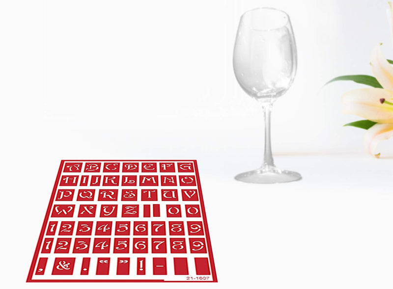 Reusable Glass Etching Stencils - Wine, Grape, Font Theme Stencil for Wedding, Birthday, Marriage Anniversary, Engagement, Bridal Shower - Set Includes Brush, Total 4 Items