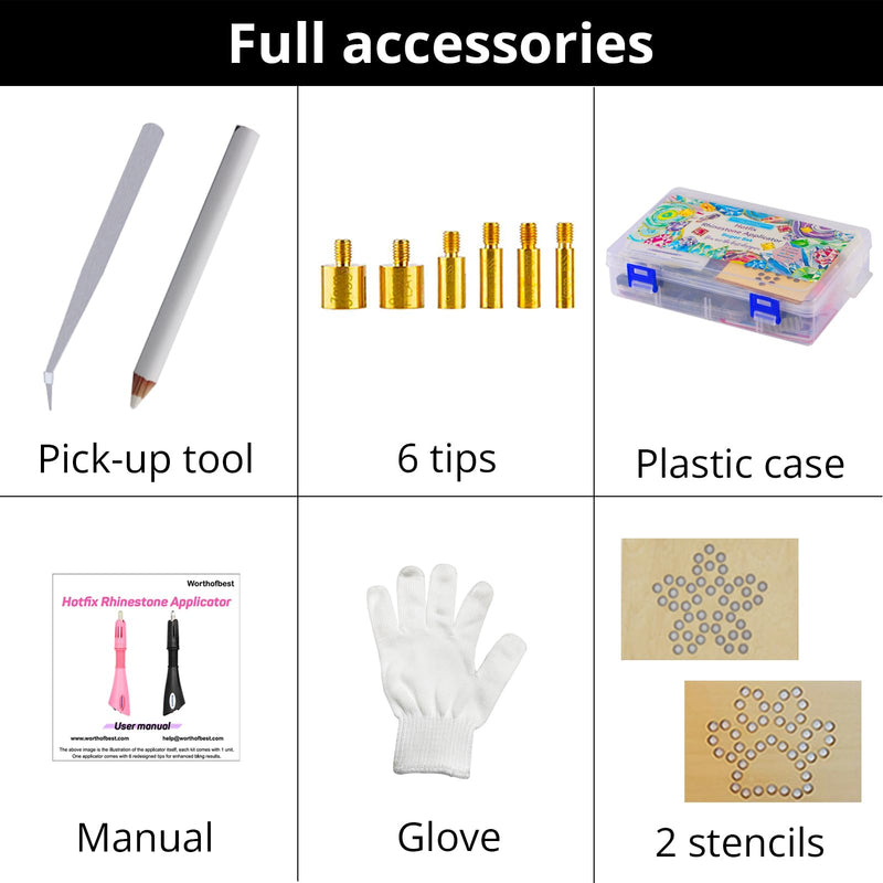 Hotfix Rhinestones Applicator Bedazzler Hot Fix Applicator Tool Kit with Crystals Gems 8600Pcs for Bedazzling Clothes Clothing Fabric Bedazzle, Heat Bedazzled Diamond Pen Setter Iron on Wand with Tips Pink - Hotfix tool with 8600 gems