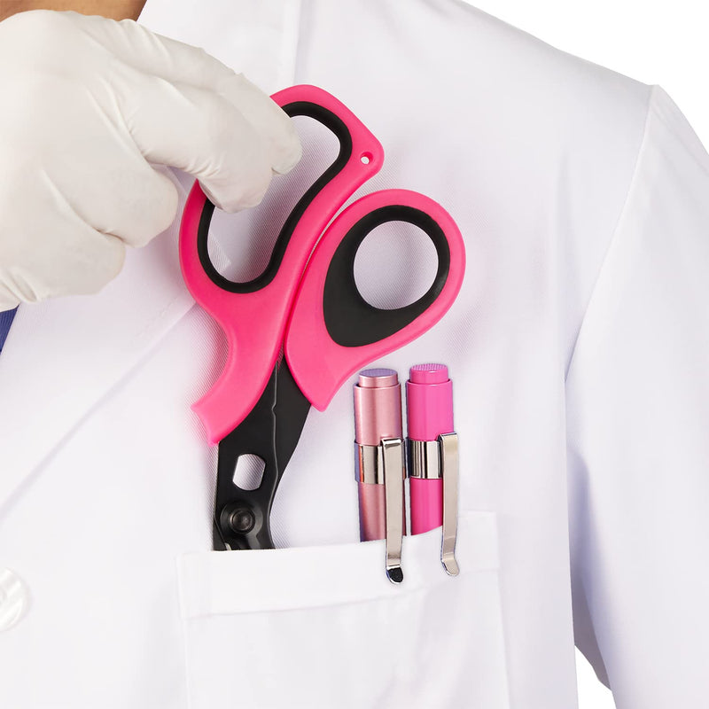 MEUUT 3 Pack Pen light & Medical Scissors-One Pantented Trauma Scissor Two LED Penlight with Pupil Gauge -8" Bandage Scissor for Nurse Doctor EMT Pink Scissor+pink&light Pink Penlight