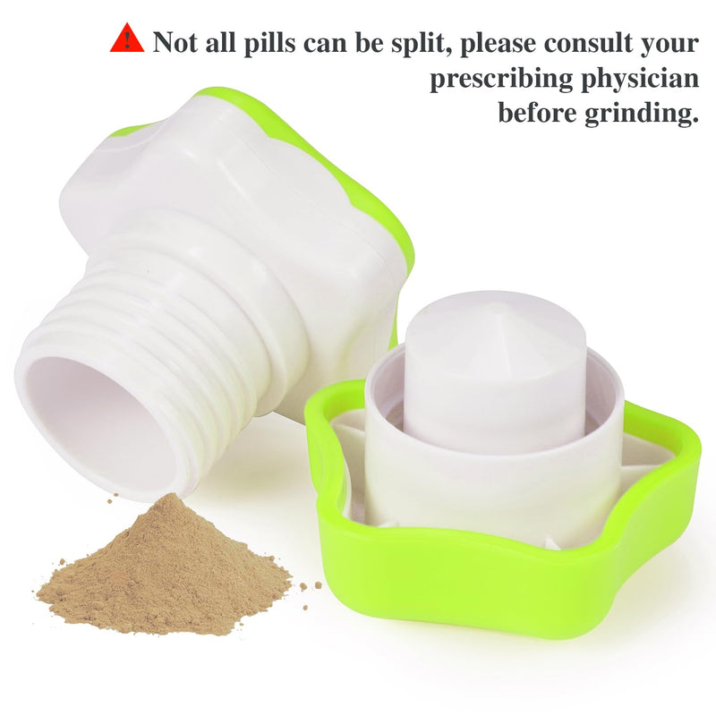 Johnbee Pill Crusher, Pill Grinder Fine Powder Extremely Fine. Storage Compartment. Pill Crushers for Elderly, Family and Pets. Silicone Edges. Grind Multiple Pills at Once - Cleaning Brush (Green) Green