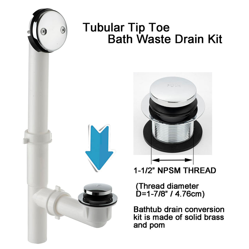 (1 Pack) Yariwiz 1-1/2" Polished Chrome Bathtub Tub Drain Kit Bath Waste Overflow Drain Tube Assembly with Touch-Toe Tub Drain Stopper and Overflow Faceplate Polished Chrome Style 5