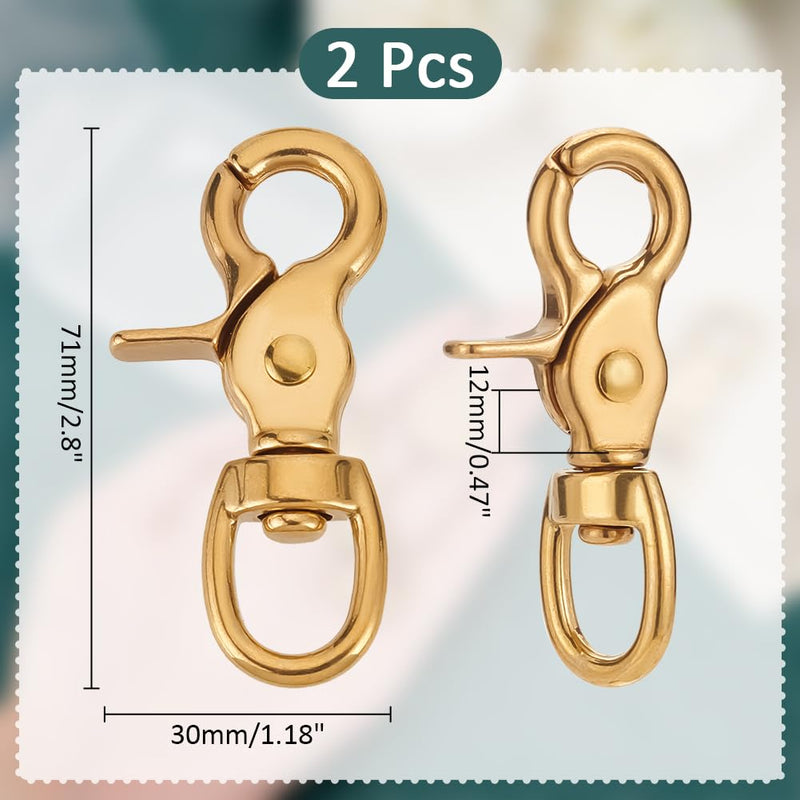 PH PandaHall Brass Trigger Snap Hooks 2 Pack Swivel Round Snap Clips, 2.8''/7.1cm Lobster Claw Clips Pet Buckle Heavy Duty Swivel Eye Hooks for Pet Leashes Purse Strap Belting Leathercraft