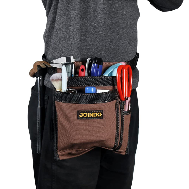 Tool Pouch Belt, Utility Belt Bag with 5 Pockets, Tool Apron Pouch, Garden Tool Belt for Men Women Carpenters Electricians Mechanics Brown