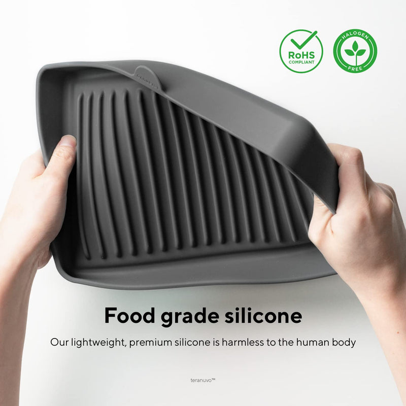Teranuvo Silicone Oven Tray compatible with BALMUDA The Toaster Oven - safe to use, non toxic, durable, dishwasher safe, heat resistant, silicone liners for air flow and drain oil, non stick (Grey) Gray