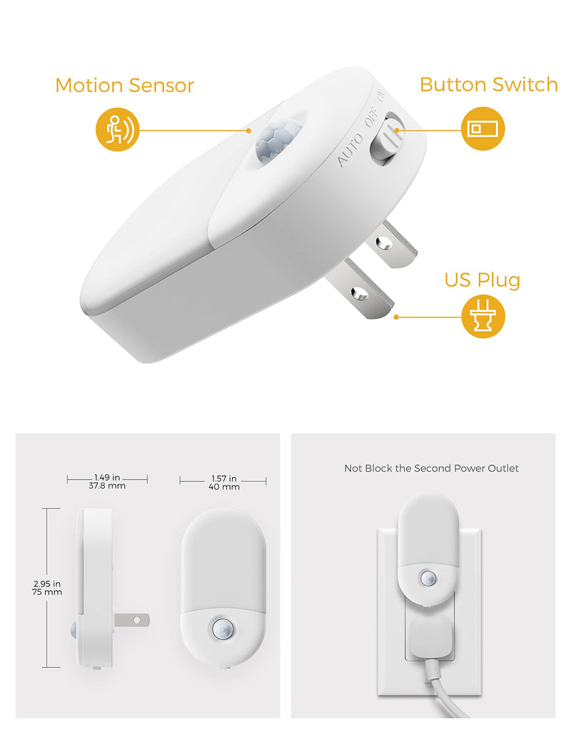 L LOHAS LED Motion Sensor Night Light, Motion Activated Night Light, 4Pack, 3000K Warm White, Night Lights Plug into Wall Motion Sensor, 30/60LM Adjustable Brightness, for Kids Adults Bathroom Kitchen Soft White 4