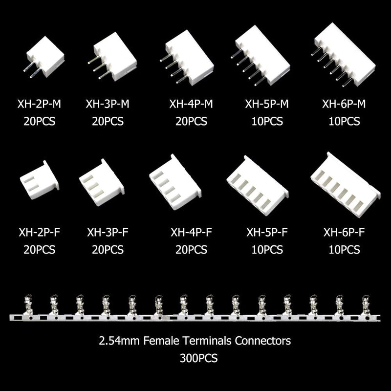 GeeBat 460pcs 2.54mm JST-XH Connector Kit with 2.54mm Female Pin Header and 2/3 / 4/5 / 6 Pin Housing Connector Adapter Plug (JST Connector Kit)