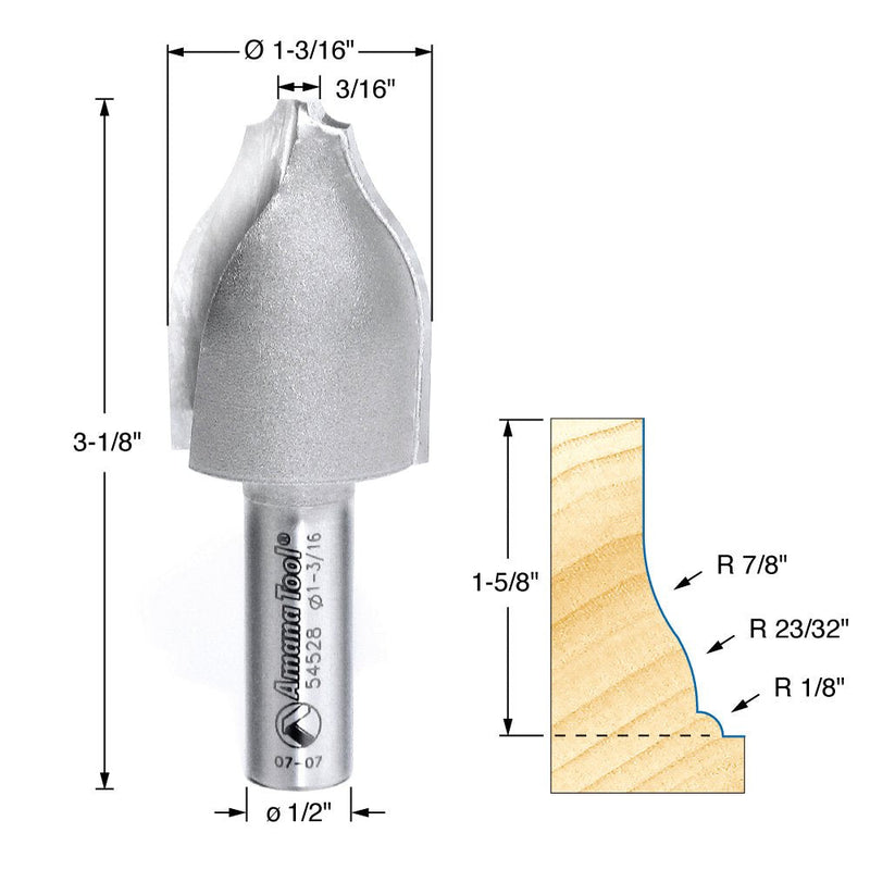 Amana Tool - 54528 Carbide Tipped Ogee with Bead Vertical Raised Panel 7/8 Radius x 1-3/16