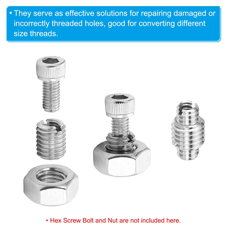 PATIKIL Thread Adapters Sleeve Reducing Nut, 10 Pcs M6*1 Male to M4*0.7 Female Repairing Insert Nut Screw Reducer Conversion Stainless Steel Fastener 8mm M4xM6x8mm