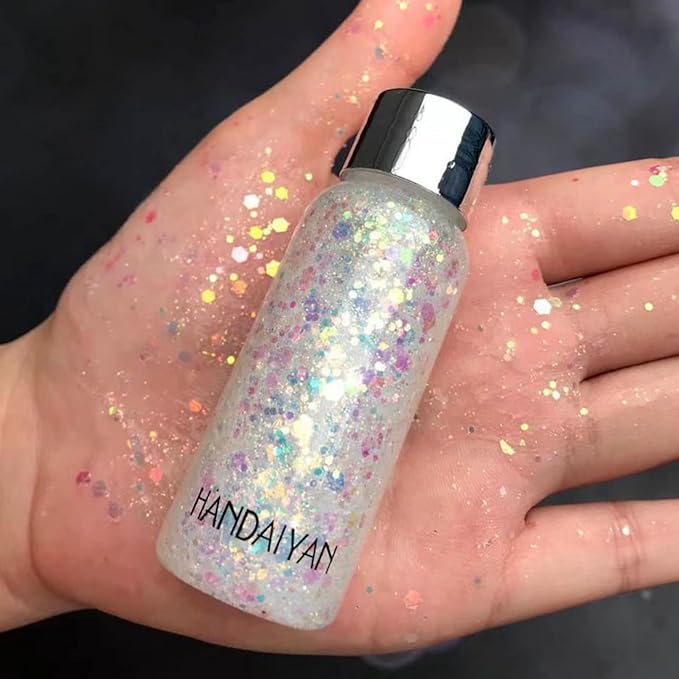 Body Glitter Gel, Face Glitter Gel, Long Lasting Mermaid Sequins, Holographic Chunky Glitter Makeup Body Face Hair Eyeshadow, Party Makeup Accessories (#09 White) - NewNest Australia