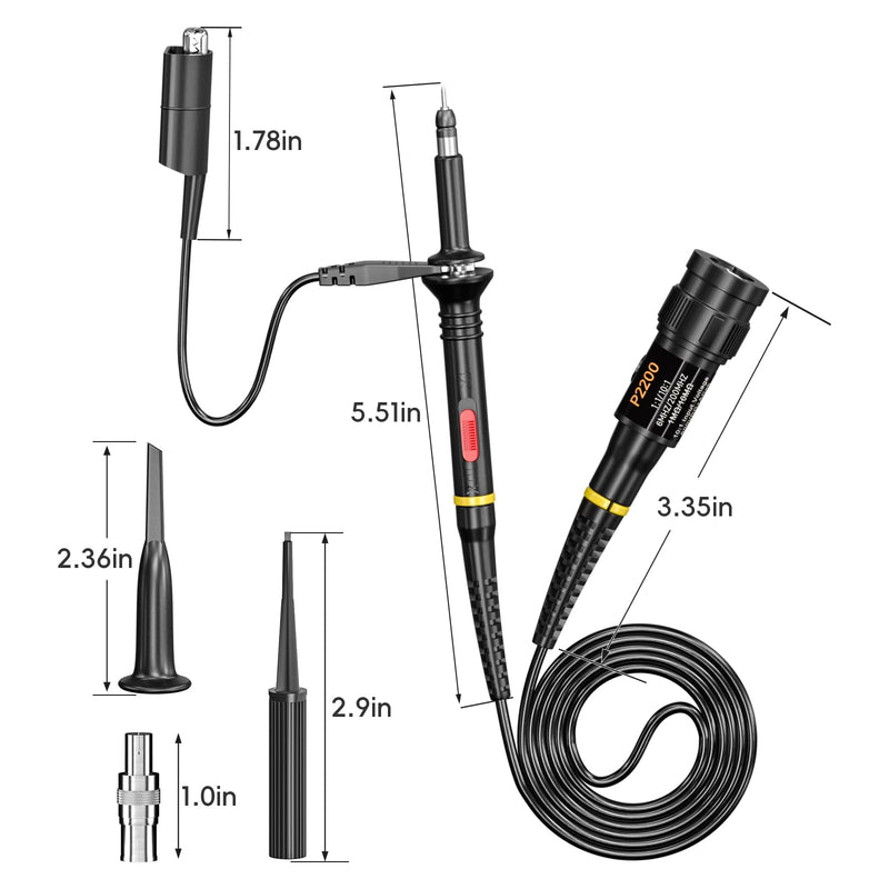 Goupchn Oscilloscope Clip Probes 200MHz Fully Insulated BNC End Probe with Accessories Kit 1X 10X X1/X10 200MHz 2PCS