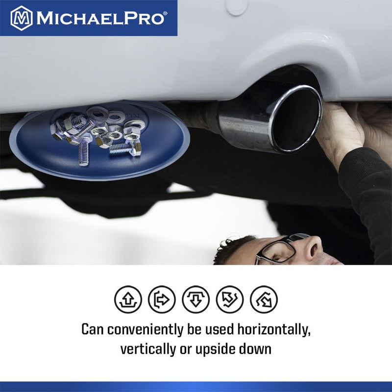 MichaelPro Round Magnetic Tray for Mechanics, Magnectic Tool Holder for Screws, Nuts, Bolts with Strong Magnets for Secure Mounting, Stainless Steel Tool Tray with Anti-Scratch Rubber Base