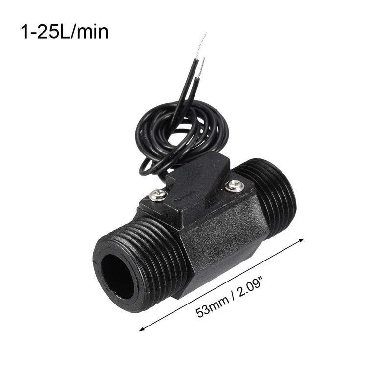 uxcell G1/2 Hall Effect Liquid Water Flow Sensor Switch Flowmeter Counter 1-25L/min Black