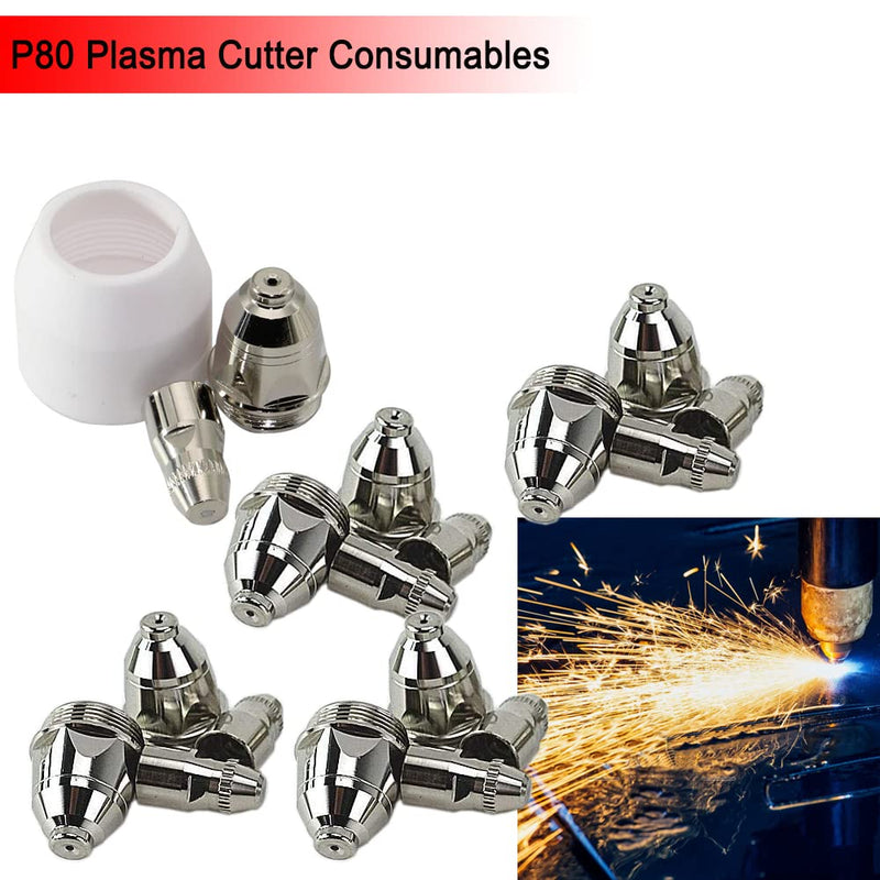Plasma Cutter Consumables 50PCS P80 Plasma Cutting Accessories For Pilot Arc Non-touch Plasma Cutter Torch Gun P80 Electrode Nozzle Tip Cup 50PCS P80 50PCS