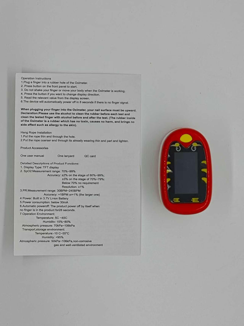 Pediatric Oximeter – Fingertip Pulse Oximeter for Kids, SpO2 Oxygen Monitor for Children, Cute Compact and Accurate, USB-C Rechargeable Mini Portable Design with TFT Display for Home and Travel-Red