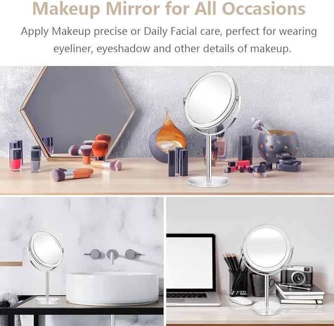 Cheftick Double Sided 1x & 10x Magnifying Makeup Mirror Tabletop Magnifying Vanity Mirror 360 Degree Rotation for Bathroom or Bedroom Transparent - NewNest Australia