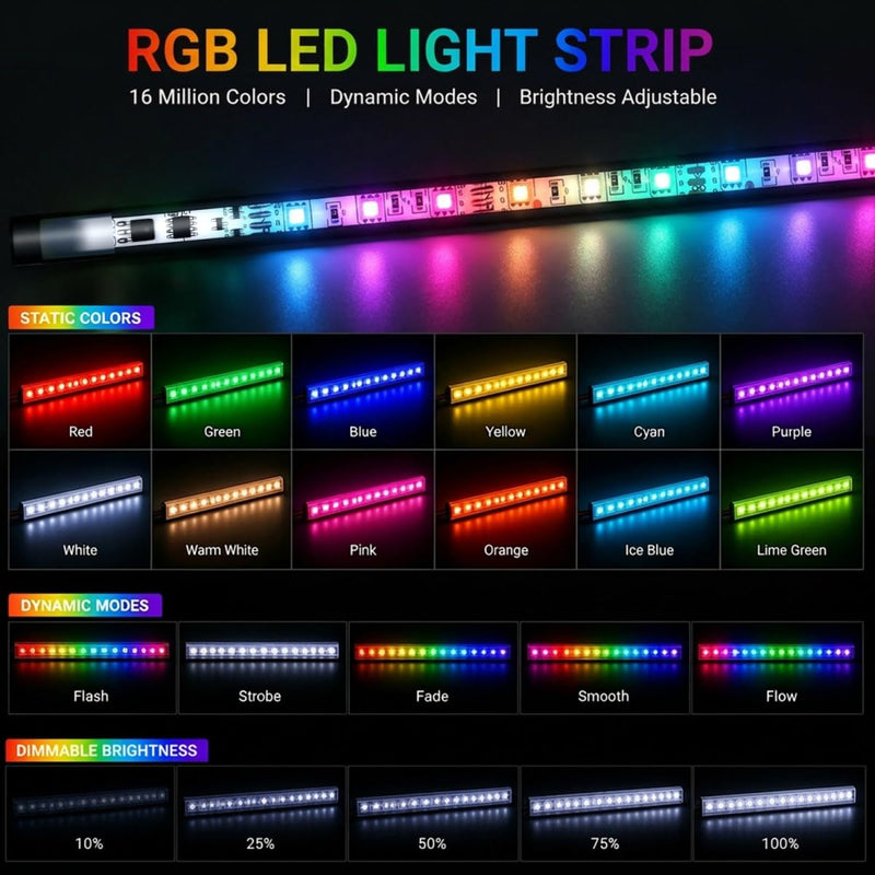 Boat Marine Led Strip Lights RGB, 12V 4 Pcs 20'' Waterproof Boat Interior Light, Built-in Controller, Night Fishing Light, Super Bright Boat Deck Courtesy Lighting for Pontoon Bass Boats Kayak 20 inch