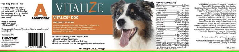 Vitalize Dog Digestive Health Powder - Relief for Constipation, Vomiting & Nausea, Skin & Coat Supplement- Multivitamin Powder with Omega 6, 3 & Biotin & Dog Prenatal Supplement (1 Pound) - PawsPlanet Australia